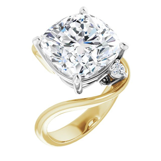 14K Yellow & White Gold Customizable 3-stone Cushion Cut Setting featuring Artisan Bypass