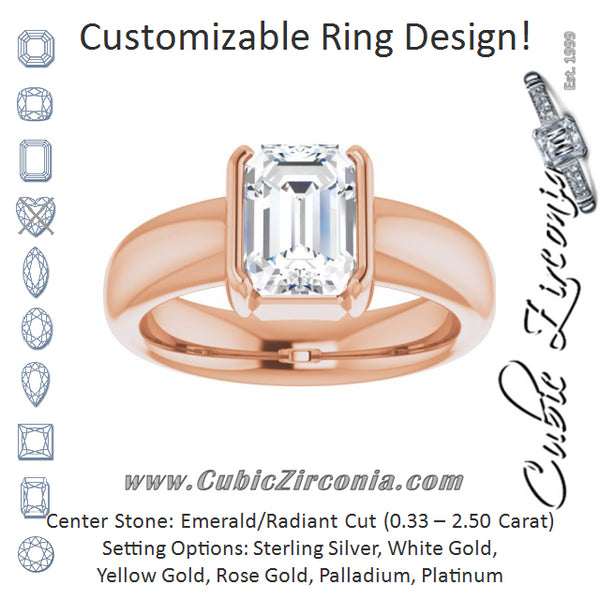 Cubic Zirconia Engagement Ring- The Charlotte (Customizable Bezel-set Emerald Cut Solitaire with Thick Band)