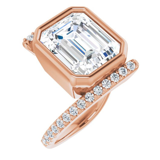 10K Rose Gold Customizable Bezel-set Emerald/Radiant Cut Design with Bypass Pavé Band