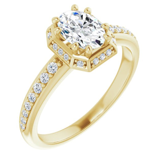 10K Yellow Gold Customizable Oval Cut Design with Geometric Under-Halo and Shared Prong Band