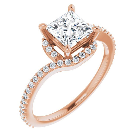 10K Rose Gold Customizable Artisan Princess/Square Cut Design with Thin, Accented Bypass Band