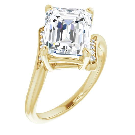 10K Yellow Gold Customizable 11-stone Emerald/Radiant Cut Design with Bypass Channel Accents