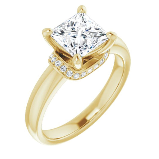 10K Yellow Gold Customizable Princess/Square Cut Style featuring Saddle-shaped Under Halo