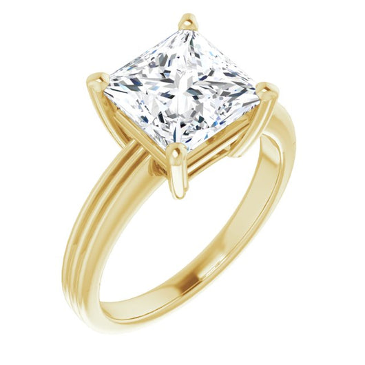 10K Yellow Gold Customizable Princess/Square Cut Solitaire with Double-Grooved Band