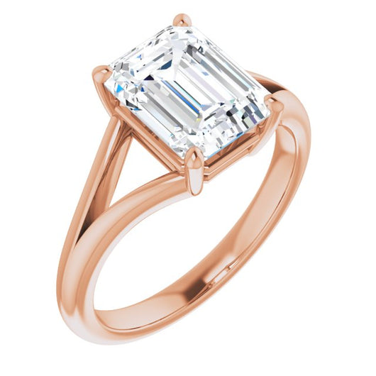 10K Rose Gold Customizable Emerald/Radiant Cut Solitaire with Tapered Split Band