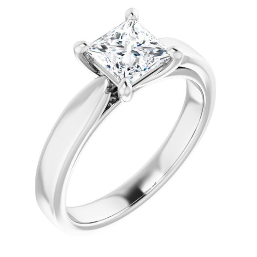 10K White Gold Customizable Princess/Square Cut Cathedral Solitaire with Wide Tapered Band