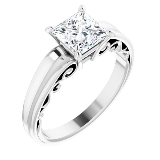 10K White Gold Customizable Princess/Square Cut Solitaire