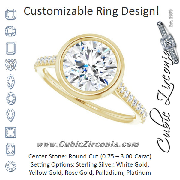 Cubic Zirconia Engagement Ring- The Careena (Customizable Bezel-set Round Cut Style with Ultra-thin Pavé-Accented Band)