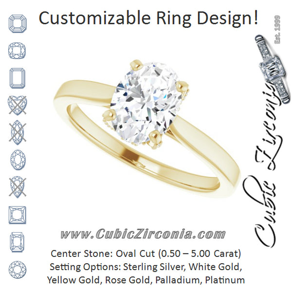 Cubic Zirconia Engagement Ring- The Aimy Jo (Customizable Cathedral-Raised Oval Cut Style with Prong Accents Enhancement)