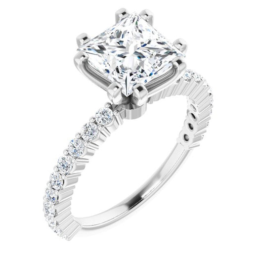 10K White Gold Customizable 8-prong Princess/Square Cut Design with Thin, Stackable Pav? Band