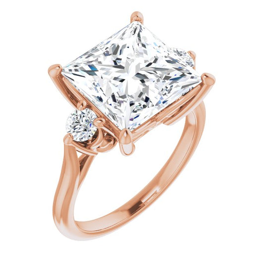 10K Rose Gold Customizable Three-stone Princess/Square Cut Design with Small Round Accents and Vintage Trellis/Basket