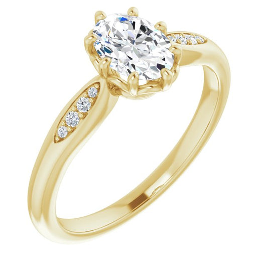 10K Yellow Gold Customizable 9-stone Oval Cut Design with 8-prong Decorative Basket & Round Cut Side Stones