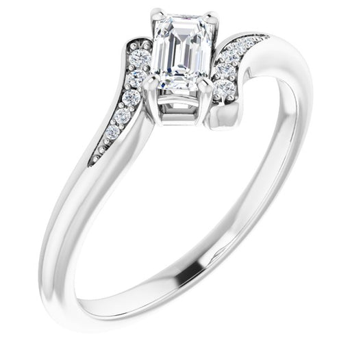 10K White Gold Customizable 11-stone Emerald/Radiant Cut Design with Bypass Channel Accents