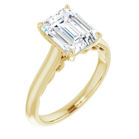 10K Yellow Gold Customizable Emerald/Radiant Cut Cathedral Solitaire with Two-Tone Option Decorative Trellis 'Down Under'