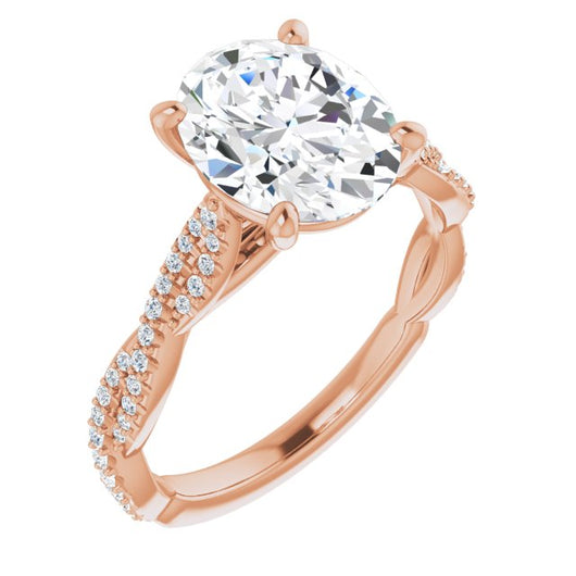 10K Rose Gold Customizable Oval Cut Style with Thin and Twisted Micropavé Band