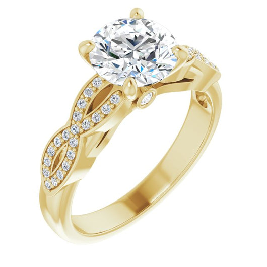 10K Yellow Gold Customizable Round Cut Design featuring Infinity Pavé Band and Round-Bezel Peekaboos