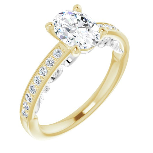 14K Yellow & White Gold Customizable Oval Cut Design featuring 3-Sided Infinity Trellis and Round-Channel Accented Band