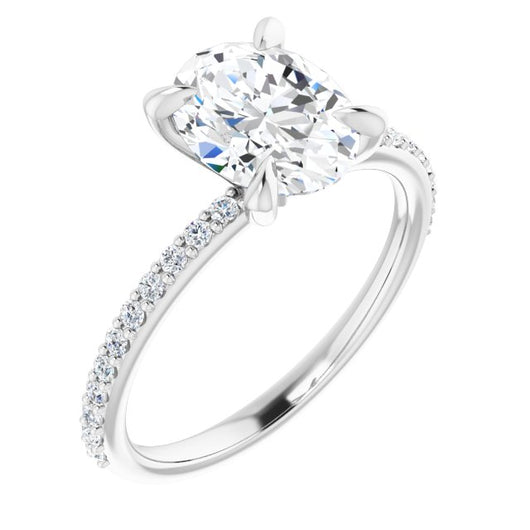 10K White Gold Customizable Oval Cut Style with Delicate Pavé Band