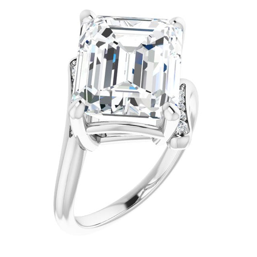 10K White Gold Customizable 11-stone Emerald/Radiant Cut Design with Bypass Channel Accents