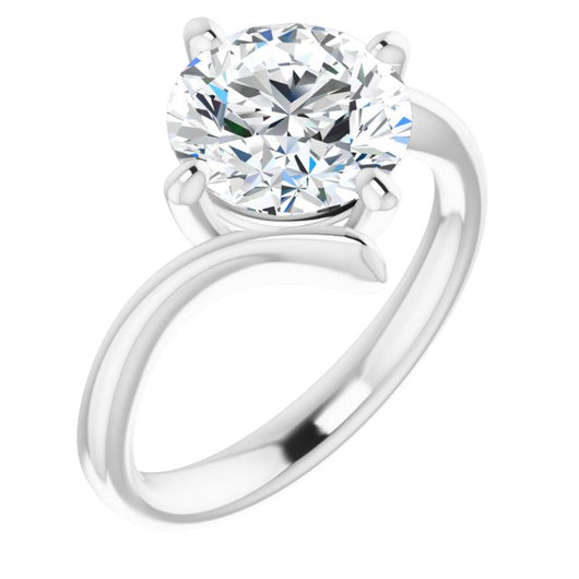 10K White Gold Customizable Round Cut Solitaire with Thin, Bypass-style Band