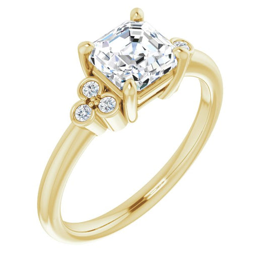 10K Yellow Gold Customizable 7-stone Asscher Cut Center with Round-Bezel Side Stones