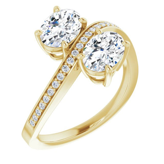 10K Yellow Gold Customizable 2-stone Oval Cut Bypass Design with Thin Twisting Shared Prong Band