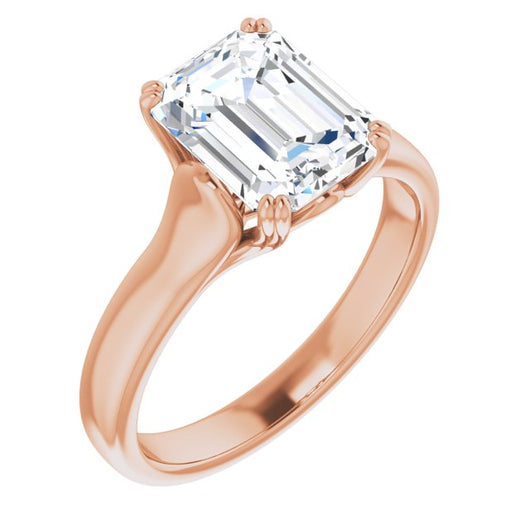 10K Rose Gold Customizable Emerald/Radiant Cut Solitaire with Under-trellis Design