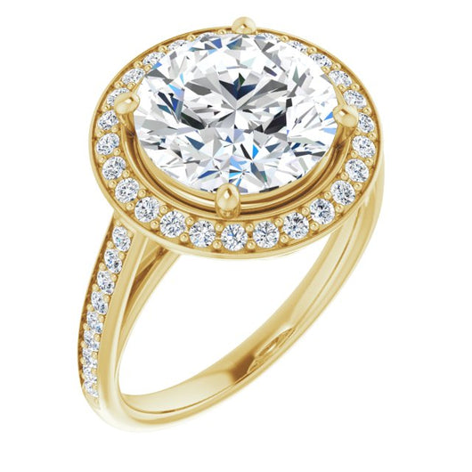 10K Yellow Gold Customizable Cathedral-raised Round Cut Halo-and-Accented Band Design