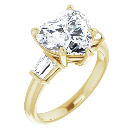 10K Yellow Gold Customizable 5-stone Heart Cut Style with Quad Tapered Baguettes