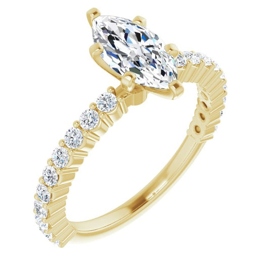 10K Yellow Gold Customizable 8-prong Marquise Cut Design with Thin, Stackable Pav? Band