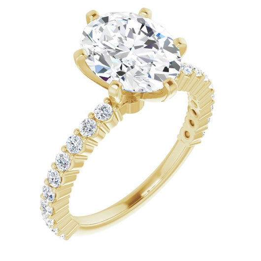 10K Yellow Gold Customizable 8-prong Oval Cut Design with Thin, Stackable Pav? Band