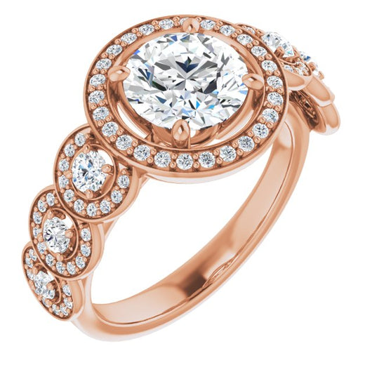 10K Rose Gold Customizable Cathedral-set Round Cut 7-stone style Enhanced with 7 Halos