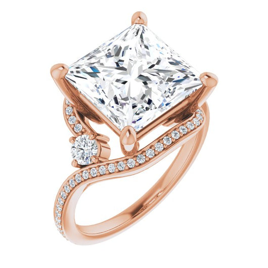 10K Rose Gold Customizable Princess/Square Cut Bypass Design with Semi-Halo and Accented Band