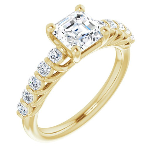 10K Yellow Gold Customizable Asscher Cut Style with Round Bar-set Accents