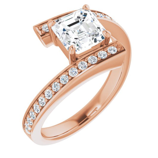 10K Rose Gold Customizable Faux-Bar-set Asscher Cut Design with Accented Bypass Band