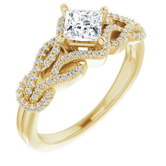 10K Yellow Gold Customizable Princess/Square Cut Design with Intricate Over-Under-Around Pavé Accented Band