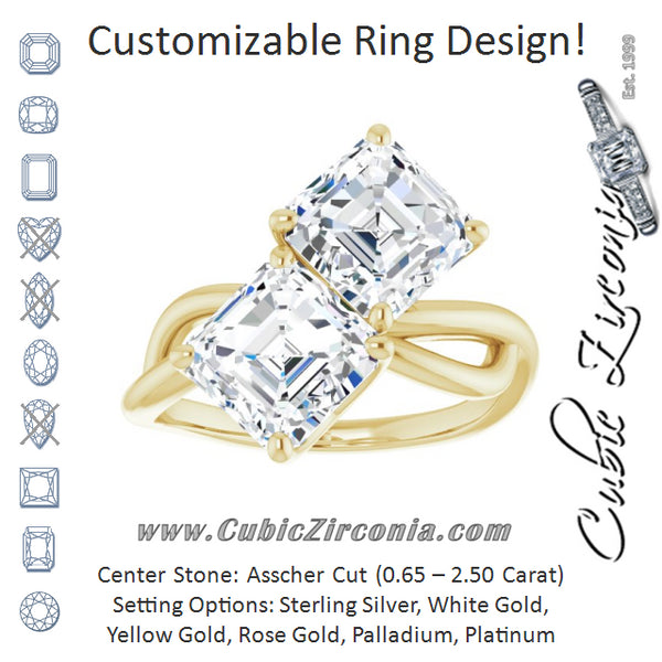 Cubic Zirconia Engagement Ring- The Chyna (Customizable 2-stone Asscher Cut Artisan Style with Wide, Infinity-inspired Split Band)