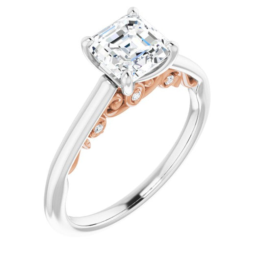 14K White & Rose Gold Customizable Cathedral-set Asscher Cut Style featuring Peekaboo Trellis Hidden Stones