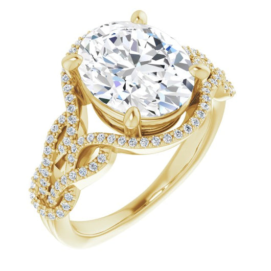 10K Yellow Gold Customizable Oval Cut Design with Intricate Over-Under-Around Pavé Accented Band