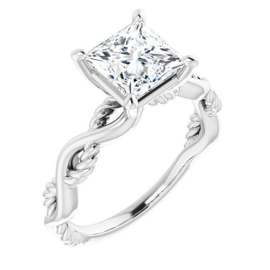 10K White Gold Customizable Princess/Square Cut Solitaire with Twisting Split Band