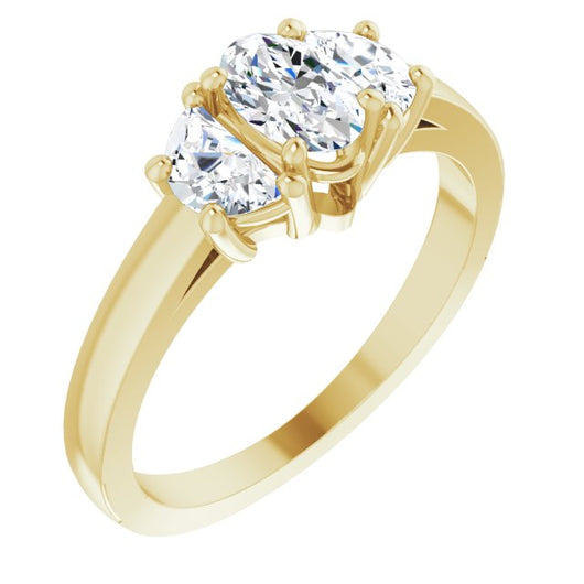 10K Yellow Gold Customizable 3-stone Design with Oval Cut Center and Half-moon Side Stones