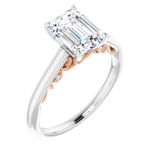 14K White & Rose Gold Customizable Cathedral-set Emerald/Radiant Cut Style featuring Peekaboo Trellis Hidden Stones