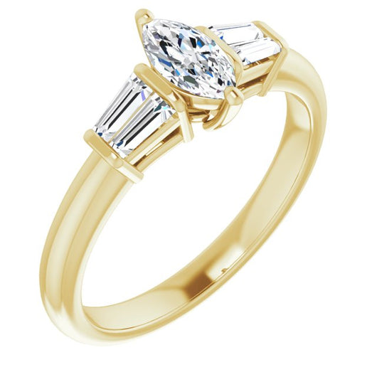 10K Yellow Gold Customizable 5-stone Marquise Cut Style with Quad Tapered Baguettes