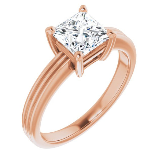 10K Rose Gold Customizable Princess/Square Cut Solitaire with Double-Grooved Band