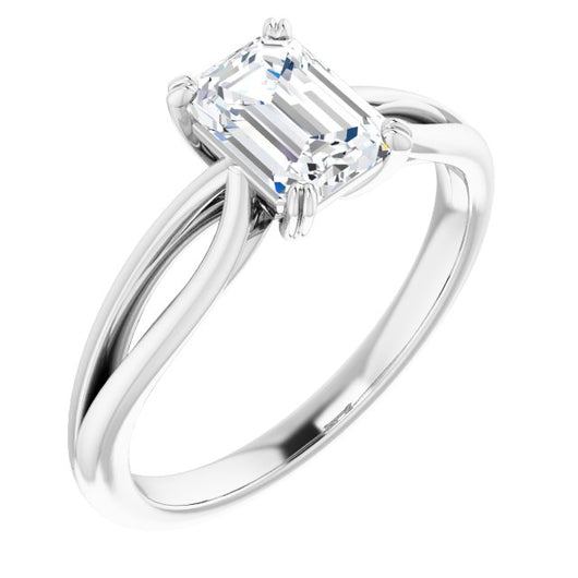 10K White Gold Customizable Emerald/Radiant Cut Solitaire with Wide-Split Band