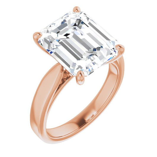 10K Rose Gold Customizable Emerald/Radiant Cut Cathedral Solitaire with Wide Tapered Band