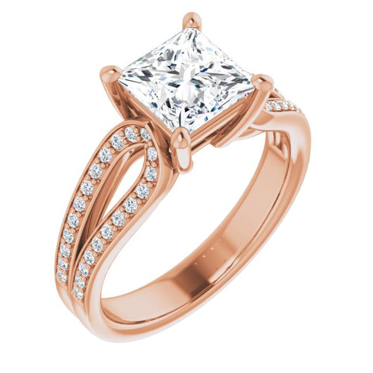 10K Rose Gold Customizable Princess/Square Cut Design featuring Shared Prong Split-band