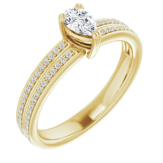 10K Yellow Gold Customizable Pear Cut Center with 100-stone* "Waterfall" Pavé Split Band