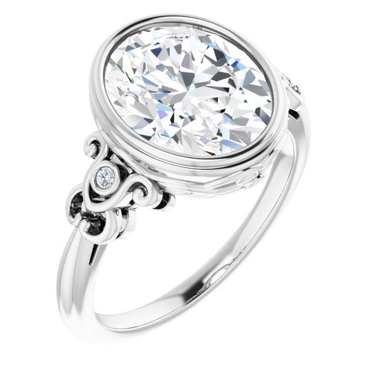 10K White Gold Customizable 5-stone Design with Oval Cut Center and Quad Round-Bezel Accents