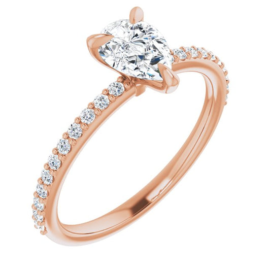 10K Rose Gold Customizable Pear Cut Style with Delicate Pavé Band